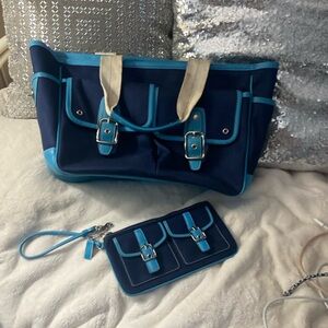 Coach Vintage Hamptoms Colorblock Canvas Tote and Wristlet Set in Blue